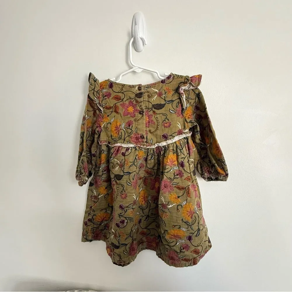Art Class Floral Dress in Olive Green Fall Colors Paisley Print 3T Toddler Girl